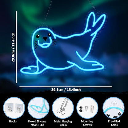 Seal Neon Sign, Dimmable Wall Decor Light. Birthday Party Decorations for Home, Patio, Garden, Bars, Restaurants, Hotels, Stores, Clubs, Gift for Friends Family and Kids