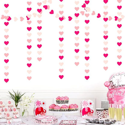 Hot-Pink Party-Decorations Heart Garland - 52Ft Proposal Special Night Galentines Wedding Paper Streamers Banner, Girl Birthday Engagement Bachelorette Decor Lasting Surprise