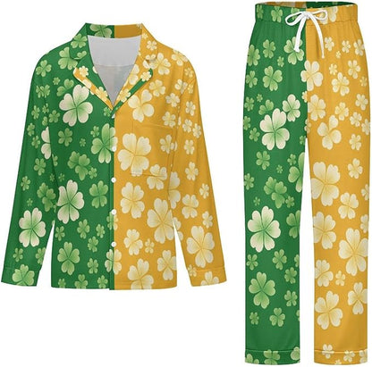 Lemons Leaves Ceramic Style Womens Pajama Set Long Sleeve Pajamas Top And Pants Soft Loungewear Pjs Sets