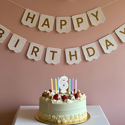 Number Birthday Candle with 12PCS Spiral Candles and A Birthday Card - Perfect for Celebrating Birthdays (Macaron Glitter, Number 6)