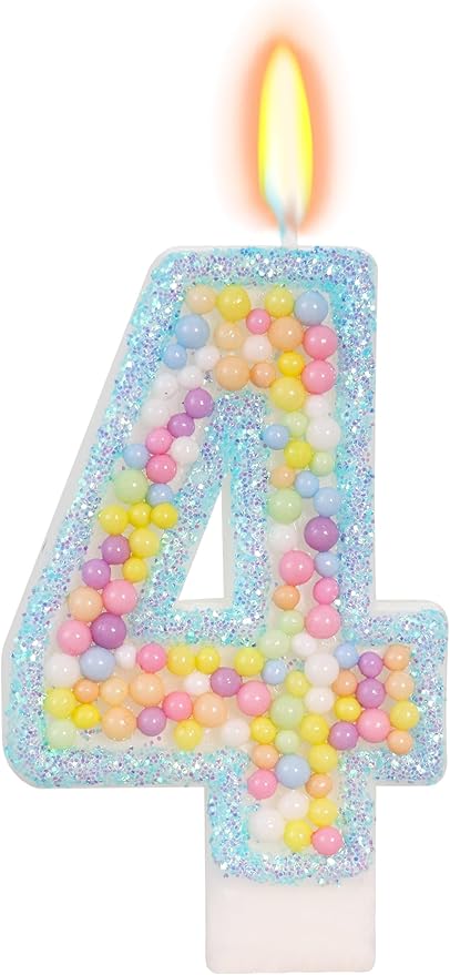 Birthday Candles - Number 4 Candle, Colorful Macaron Candles for Boys/Girls, Blue Cake Decorations, Blue Birthday Decorations