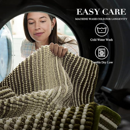 BSICPRO Bathroom Rugs, Bath Mat Non Slip 17 x 24 Inches Water Absorbent Chenille Floor Mats Machine Washable (Olive Green)