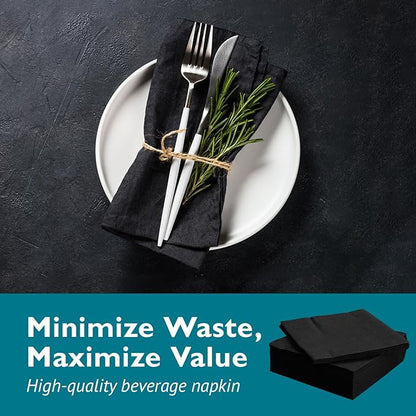 Morcon Valay Beverage Napkins, 2-Ply Paper Napkins for Food and Drink Service, Perfectly Sized Commercial Black Napkins | 4 Packs of 250 Napkins, 1000 Pcs Total