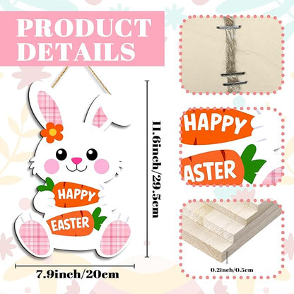 Kercan Easter Cross Wall Decoration with Purple Fabric, White Lily Flowers and Dove, He is Risen Wood Sign, 14.2x9.8 Inch Religious Home Decor (Rabbit-B)