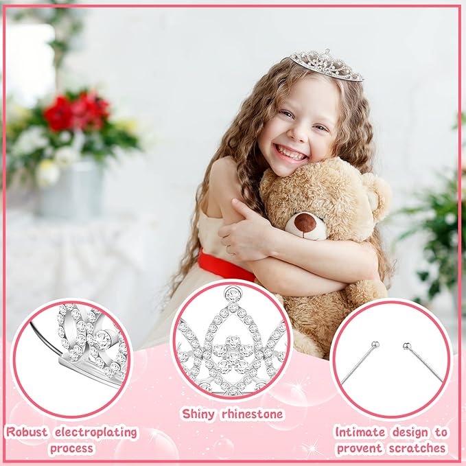 32 Pieces Girls Crystal Tiara Crown Rhinestone Tiara Headband Crystal Princess Tiaras Silver Heart Crown Headband for Wedding Prom Birthday Party Hair Jewelry