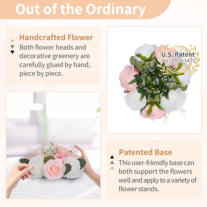 NUPTIO Flower Centerpieces for Tables Decorations: 10 Pcs Pink & White Artificial Rose Floral Arrangement for Wedding Party Centerpiece Decor 9.4 Inch Diameter