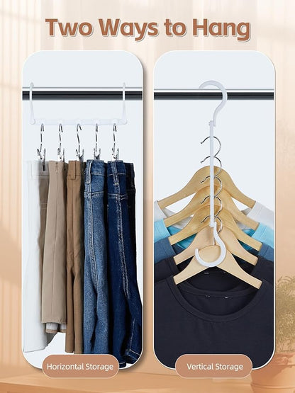 HOUSE DAY White Magic Space Saving Hangers, Premium Smart Hanger Hooks, Sturdy Cascading Hangers with 5 Holes for Heavy Clothes, Closet Organizers and Storage, College Dorm Room Essentials 10 Pack