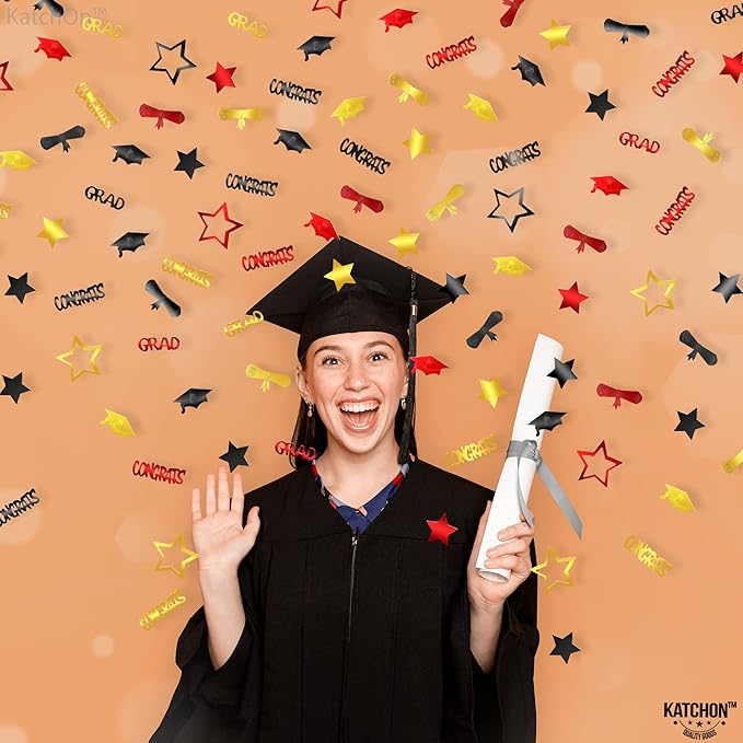 KatchOn, Shiny Congrats Grad Confetti 2025 - Pack of 1300 | Black, Red and Gold Graduation Confetti Class of 2025, Graduation Decorations 2025 | Class of 2025 Decorations