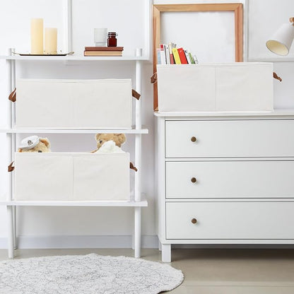 Pack of 3 Large Capacity Storage Bins Closet Organizer System, Sturdy Foldable Boxes for Organizing Clothing, Sheets, Toys, Books - Shelf Shelves Basket Bin Linen White