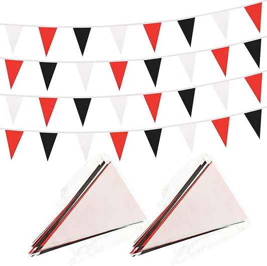100 Ft White Red Black Pennant Banner Flag, 60 Pcs String Hanging DIY Bunting Flags for Party, School, Birthday, Wedding, Carnival, Celebrations, Outdoor and Indoor Decorations (White Red Black)