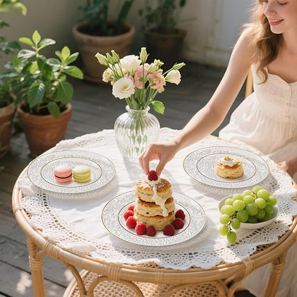 SUT 36Pcs Clear Plastic Plates, Hammered Plates Disposable Heavy Duty, Clear Disposable Plates With Gold Rim, Fancy Plastic plates Include 18 Dinner and 18 Dessert plates for Wedding