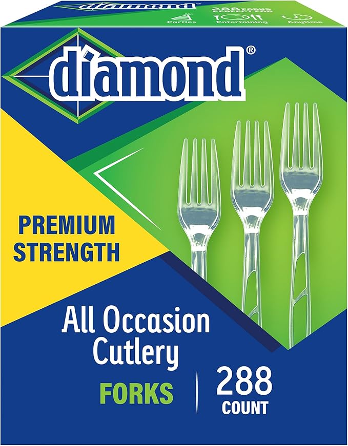 Diamond® All Occasion Clear Disposable Forks 288 Count – Heavy Duty Plastic Forks, Premium Polystyrene, Crystal Clear, Party, Catering, Everyday Use, Made in USA