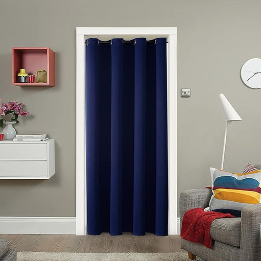 ChrisDowa Blackout Door Curtains for Doorway Privacy, Grommet Closet Curtains for Bedroom Closet Door, Thermal Insulated Doorway Cover Room Divider Drapes (1 Panel, Navy Blue, 34 x 80 Inch)