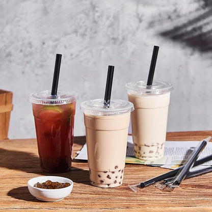 Disposable Black Plastic Boba Straws 9 Inch-11mm Extra Wide Diameter Individually Wrapped 600 Count Bulk for Bubble Tea, Smoothies, Milkshakes-Shatterproof, Elegant for Parties, Cafes, Upscale Events