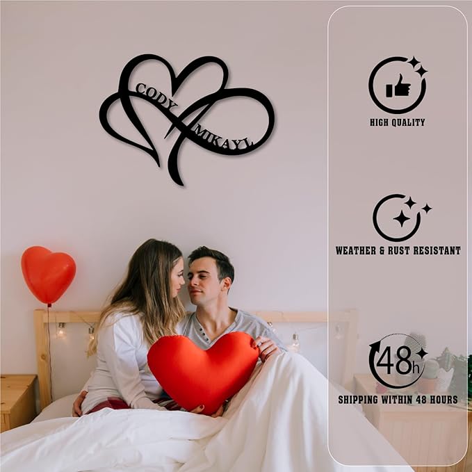 Infinity Heart Metal Name Sign, Unique Infinity Heart Wall Decor Love Sign Plaque Steel Art Geometric Wall Decor Set Cut Out for Outside (Love Sign 10)