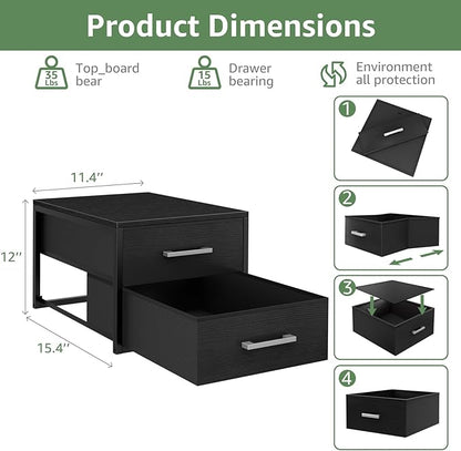 BOLUO Stackable Storage Drawers Narrow Closet Organizers and Storage Fabric Black 2 Drawer Dresser for Bedroom 2 Packs Modern
