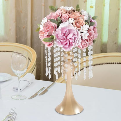 Wedding Centerpieces Gold Vases,10PCS Metal Flower Candle Holder with Sparkling Crystal Beads,Crystal Flower Vase Metal Flowers Stand for Party Tables Decorations