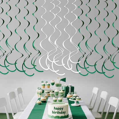 36 Pcs Green White Hanging Swirl Decorations Felt Swirl Streamer Spiral Ceiling Garland for Birthday Graduation Wedding Retirement Baby Shower Spring Summer Christmas Masters Golf Party Decor Supplies