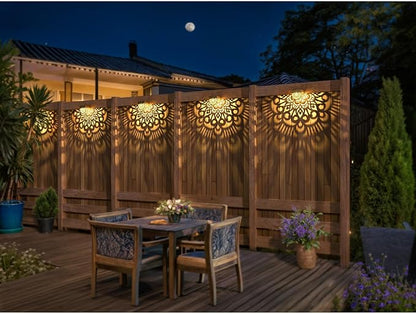 6 Pack Solar Fence Lights Outdoor Wall Lights Plastic Solar Powered Deck Step Stair Lights Moon Theme Waterproof Fence Solar Light for Garden Post Patio Backyard Yard Decor (Gold, 6 Pack)