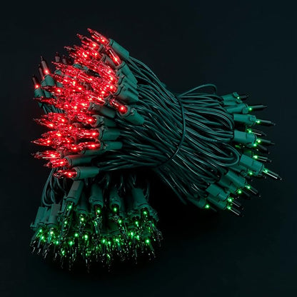YULETIME 200 Red Green Christmas Lights, Pack of 2 Sets 33 Feet 100 Count UL Certified Incandescent String Lights (Red & Green - Green Wire)