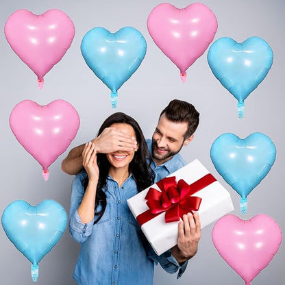 Pink Blue Heart Balloons, 18 Inch Pastel Blue Pink Foil Heart Balloons Pearl Pink Blue Heart Shape Mylar Balloons Baby Blue and Pink Party Balloon for Baby Shower Gender Reveal Birthday