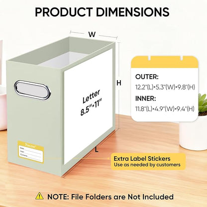 BALEINE File Organizer Box, Cardboard File Folder Organizer with Handle for Letter Size, Portable Collapsible Hanging Filing Box for Home Office Document Storage (4 Pack, Beige)