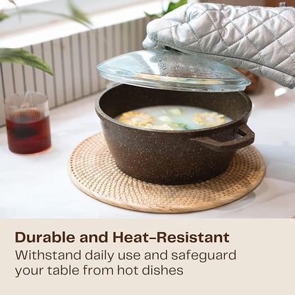 4-Pack Rattan Placemats - 13-inch Round Placemats (Natural Rattan Color) - Woven Place Mats, Round Table Mats - Wicker Chargers for Dinner Plates, Plate Chargers Boho - Kitchen Table Decor