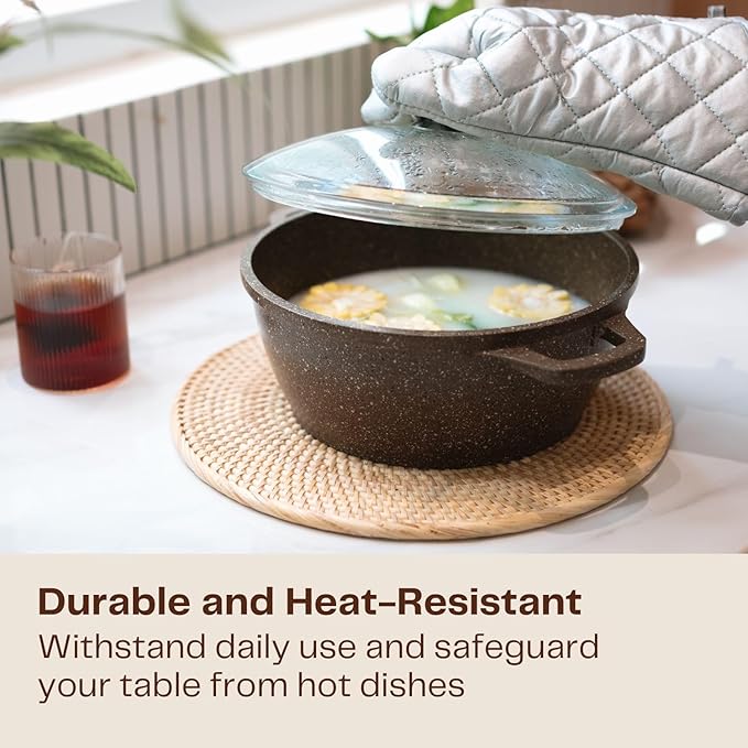 6-Pack Rattan Placemats - 13-inch Round Placemats (Natural Rattan Color) - Woven Place Mats, Round Table Mats - Wicker Chargers for Dinner Plates, Plate Chargers Boho - Kitchen Table Decor