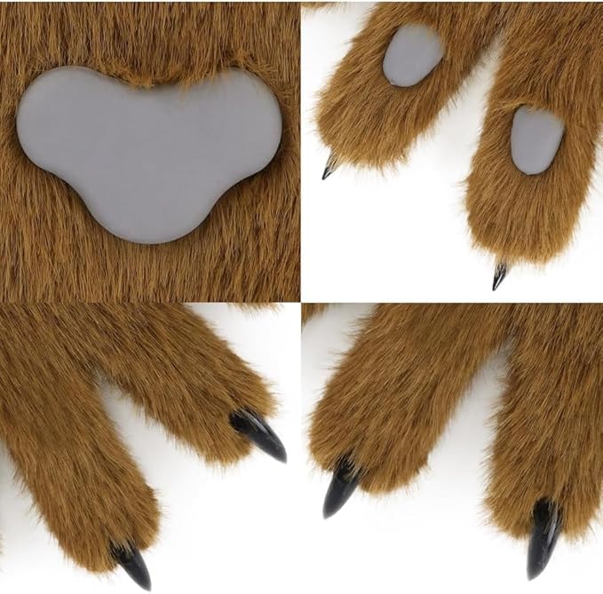 Faux fur wolf paw gloves with non-slip cat pad three-piece set, suitable for cosplay, Christmas, and Halloween party costumes