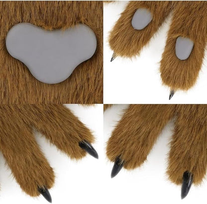 Faux fur wolf paw gloves with non-slip cat pad three-piece set, suitable for cosplay, Christmas, and Halloween party costumes
