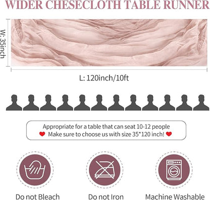 10 Pack Dusty Pink Cheesecloth Table Runners 35x120 Inches, 10FT Fall Thanksgiving Table Runner Boho Gauze Cheese Cloth Table Runner for Wedding Baby Shower Birthday Party Christmas Decor