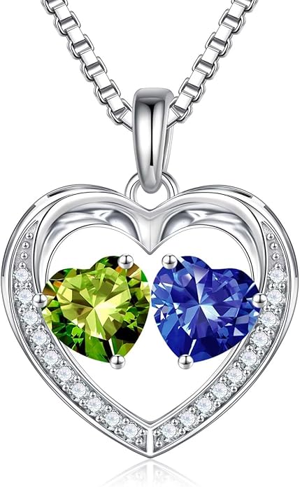 Iefil Christmas Gifts for Women Wife - 925 Sterling Silver Heart Birthstone Necklace, Anniversary Birthday Gifts for Women Wife Girlfriend Mom, Birthstone Jewelry Gift for Her