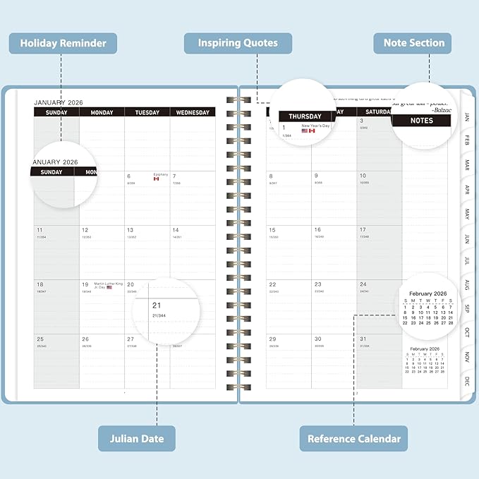 2026 Planner, Weekly and Monthly Calendar Academic Planner, Jan 2026 - Dec 2026, 8.5‘’ x 11'', Planning Agenda Book for Desk Accessories and School Supplies - Letter Size