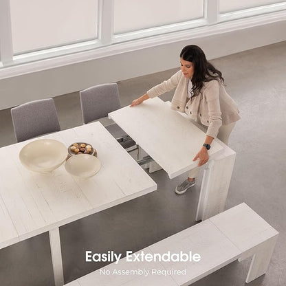 Transformer Table - Solid Wood Extendable Dining Table, Seats 2-12, Expandable Dining Room Table, Space-Saving Furniture, Kitchen and Dining Room Furniture (White, Table + Coffee Table)