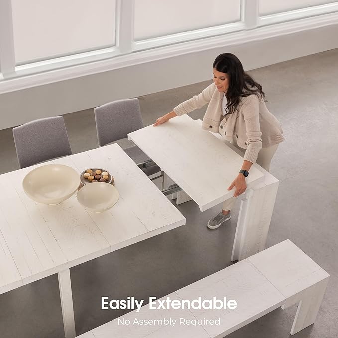 Transformer Table - Solid Wood Extendable Dining Table, Seats 2-12, Expandable Dining Room Table, Space-Saving Furniture, Kitchen and Dining Room Furniture (White, Table Only)