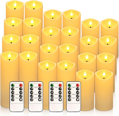24 Packs of flameless LED Pillar Candles with Remote Control timers and Flashing Battery Operation for Halloween, Christmas and Wedding Home Decoration