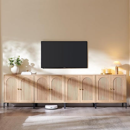 Modern Buffet Cabinet with Storage, 123.5" W Fluted Arched Sideboard Cabinet w/Adjustable Shelves, Wooden Modular Coffee Bar for Dining Room, Kitchen, Living Room, Entryway, Natural