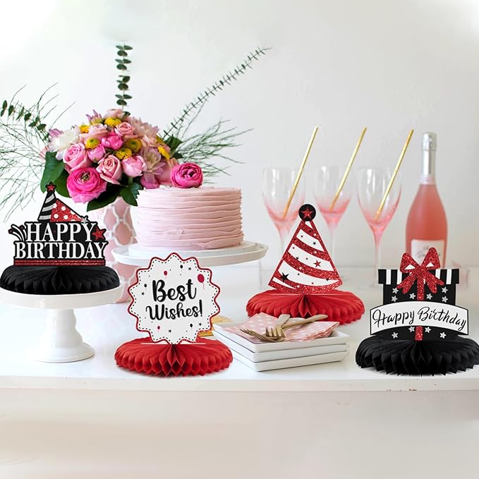 Happy 30th Birthday Decorations,30th Bday Red Glitter Shiny Stand Honeycomb Table Centerpieces - Cheers to Thirty Years Old Birthday Party Photoprop Gift Sign.