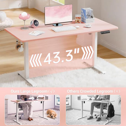 Veken 55 Inch Large Electric Standing Desk, 4 Memory Heights Adjustable,Sit to Stand Up, Work Home Office Computer Table for Study, Walking Pad, Writing, and Games, Wooden Desktop Desks, Pink