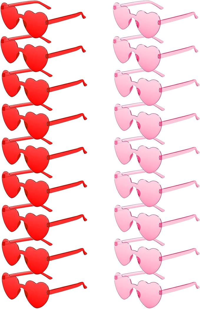 20 Pairs Heart Sunglasses for Women Bulk Transparent Heart Shaped Sunglasses Bachelorette Party Glasses Fun Glasses for Party Favor to Add A Splash of Fun And Style (20Pcs Pink+Red)