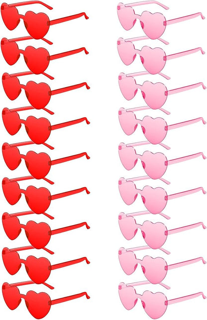 20 Pairs Heart Sunglasses for Women Bulk Transparent Heart Shaped Sunglasses Bachelorette Party Glasses Fun Glasses for Party Favor to Add A Splash of Fun And Style (20Pcs Pink+Red)