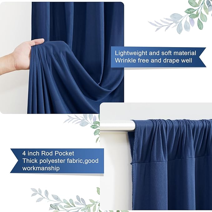 32 x 10ft Navy Blue Backdrop Curtains for Graduations Celebration Polyester Photo Backdrop Curtains No-Wrinkle Long Curtains for Parties Decorations Retirement Birthday Wedding Photoshoot, 8 Panels