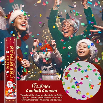 Christmas Confetti Cannon 12Pack Poppers 12inch Party Poppers with Foil Multicolor Xmas Confetti Metallic for New Year Festive Events Holiday Celebration Party Decor