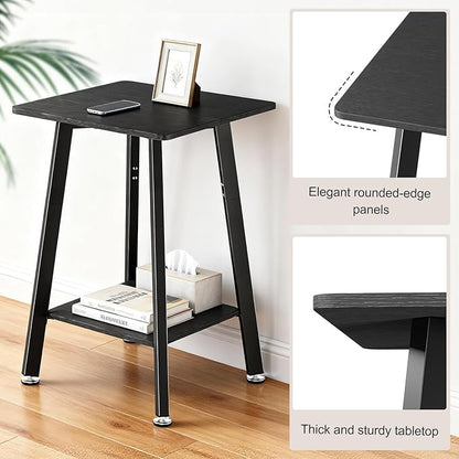 King Oasis 2-Tier End Table, Wooden Side Table with Storage Shelf, Sturdy Couch Sofa Side Table for Living Room Bedroom,Black