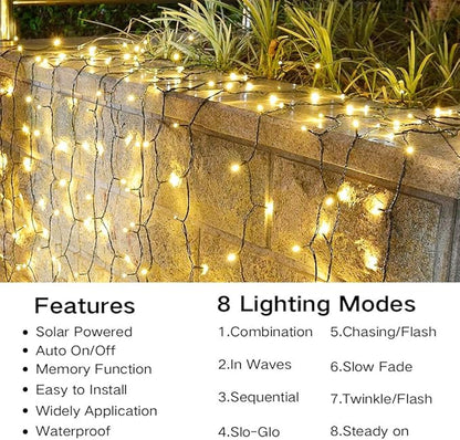 Joomer Solar String Lights Outdoor, 105FT 300 LED 8 Modes Outdoor String Lights Waterproof Fairy Tree Lights for Garden Yard Patio Christmas Decoration (Warm White)