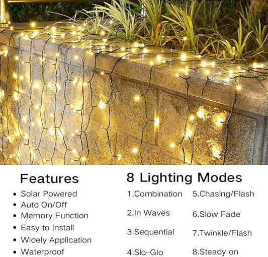 Joomer Solar String Lights Outdoor, 105FT 300 LED 8 Modes Outdoor String Lights Waterproof Fairy Tree Lights for Garden Yard Patio Christmas Decoration (Warm White)