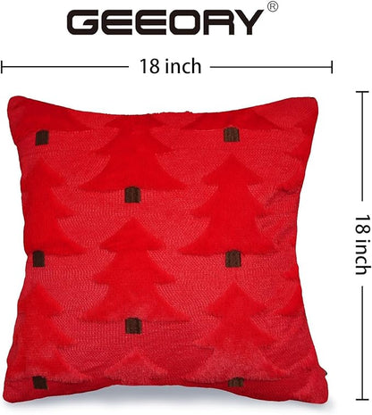 GEEORY Christmas Pillow Covers 18x18 Inch Set of 2, Christmas Decorations Xmas Tree Soft Plush Fluffy Faux Fur Decorative Throw Pillows Rustic Winter Decor Cushion Case Red Brown GC035-18