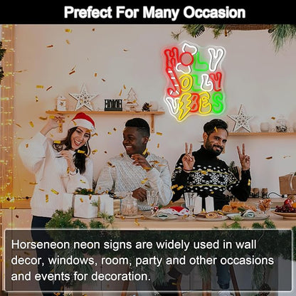 Horseneon Holy Jolly Vibes Neon Sign, Merry Christmas Neon Signs for Wall Decor, Christmas Tree Neon Light LED Sign with USB Powered for Christmas Party, Windows, Home Decor, Bedroom, Living room, Bar
