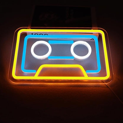 Retro Cassette Neon Sign Vintage Yellow USB Mood Light Music Studio Gaming Room Bar Bedroom Decor