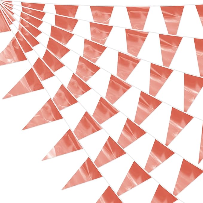 32.8FT Rose Gold Glitter Triangle Pennant Banner Flag Metallic Bunting Fabric Garland for Christmas Wedding Birthday Anniversary Bridal Shower Engagement Graduation Party Decorations Decor